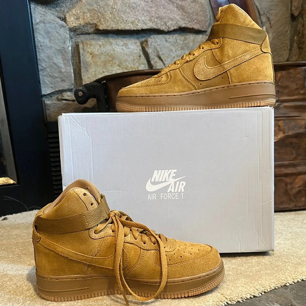 Nike Air Force 1 High Tops in Mustard Suede (Size 6.5Y) - Picture 13 of 17
